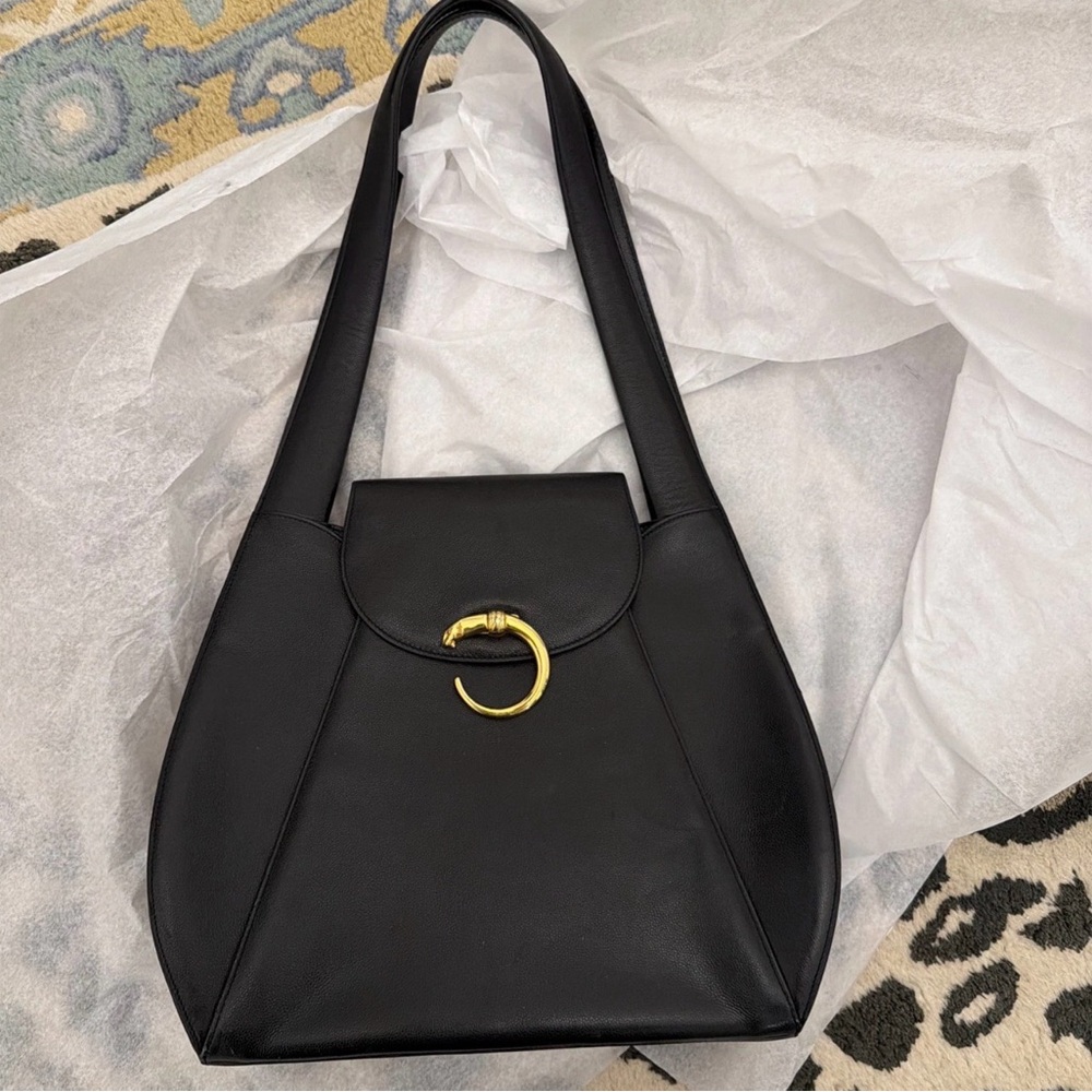Cartier Panthere Black Shoulder Bag, Gold